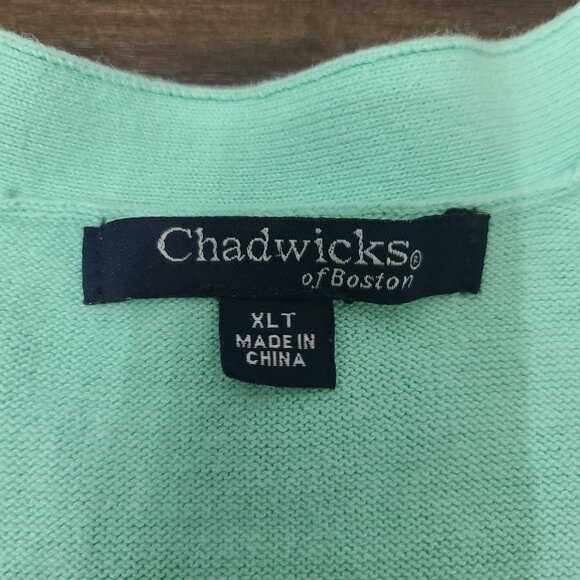 Chadwicks Of Boston Cardigan Sweater Pale Green 100% Cotton Button Up XLT - Picture 2 of 8